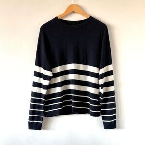 Navy and White Striped Women's Sweater